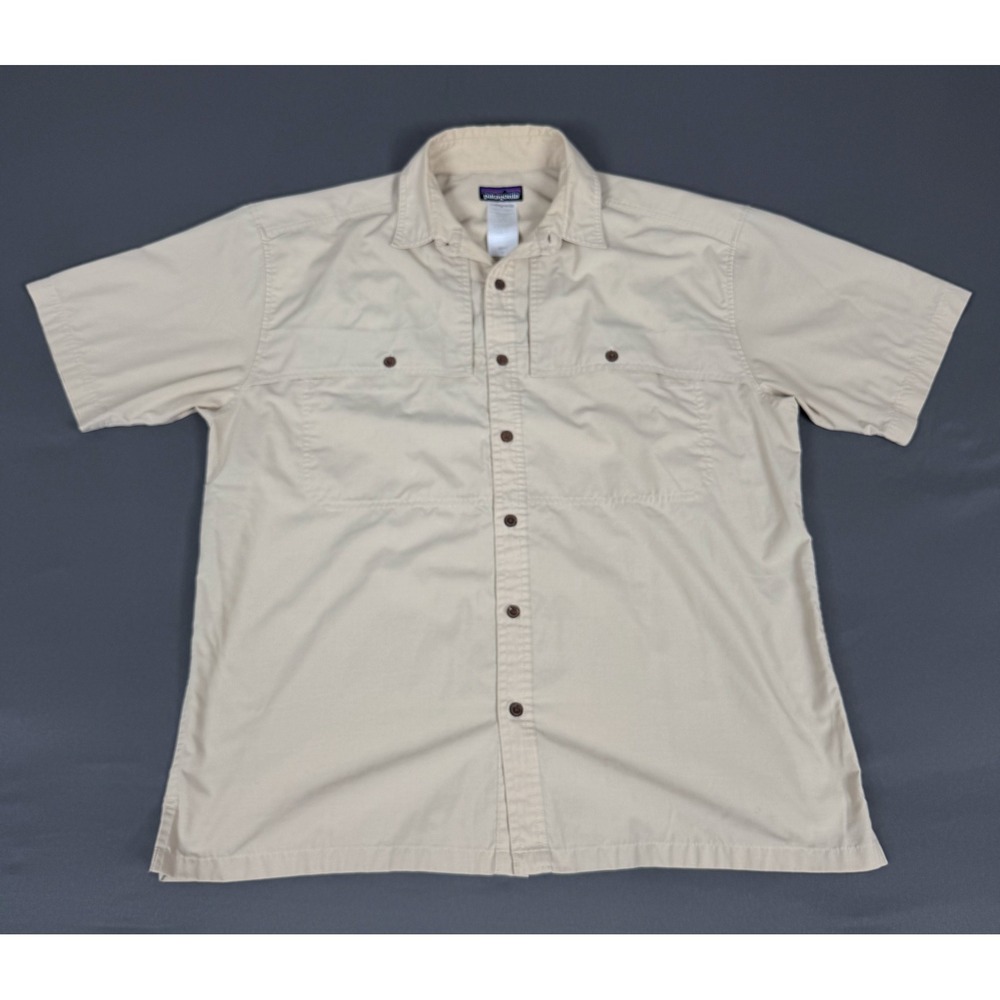 Patagonia Island Hopper Shirt Mens Large Tan Short Sleeve Button Up